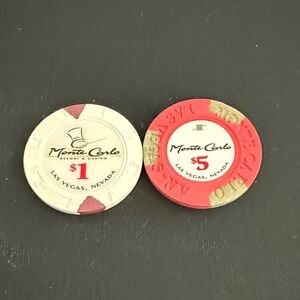 Vintage Monte Carlo Las Vegas $1 & $5 Casino Chips – Collectible